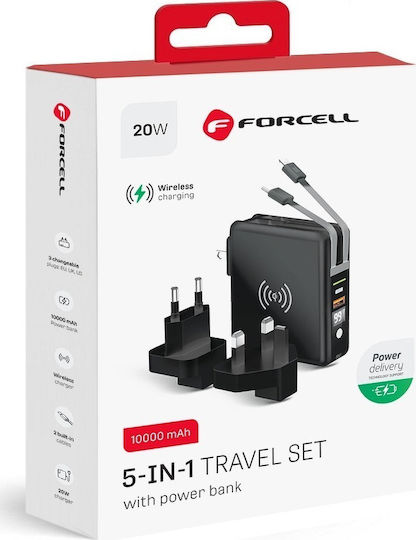 Forcell 5-in-1 Multifunctional Power Bank 10000mAh 20W with USB-A Port and USB-C Port Quick Charge 3.0 Black vista 2