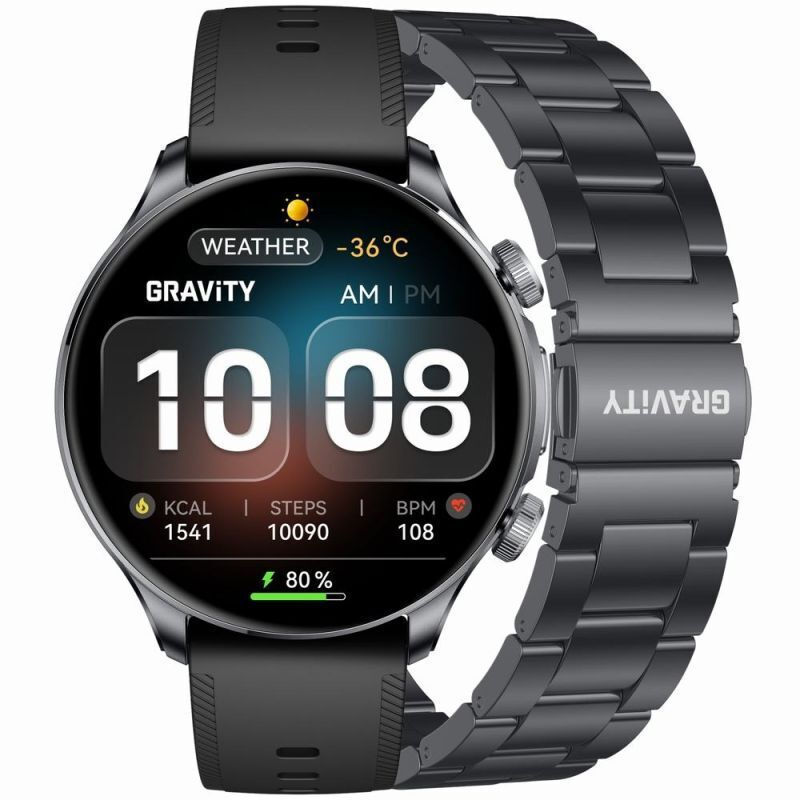 Gravity GT35-2 50mm Smartwatch with Heart Rate Monitor Black