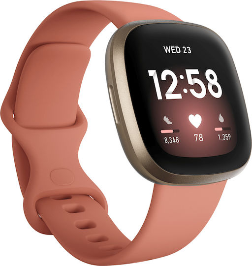 Fitbit Versa 3 Waterproof Smartwatch with Heart Rate Monitor (Pink Clay/Soft Gold Aluminum)