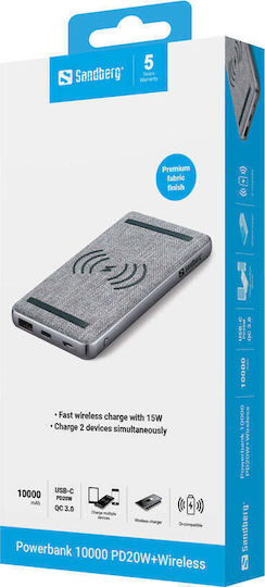 Sandberg 420-61 Power Bank 10000mAh 20W with USB-A Port and USB-C Port Quick Charge 3.0 / Power Delivery Gray view 4