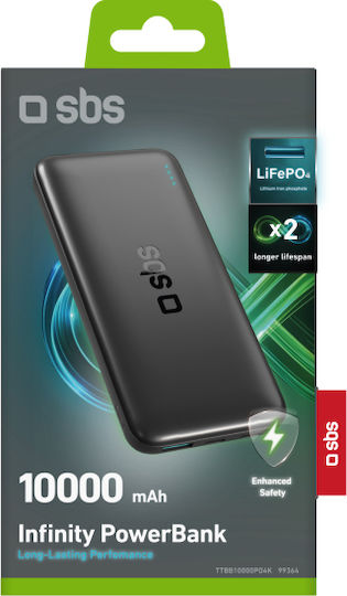 SBS Power Bank 10000mAh 10W with USB-A Port and 2 USB-C Ports Black view 2