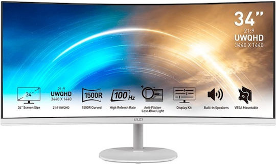 MSI PRO MP341CQWDE Ultrawide VA Curved Gaming Monitor 34" QHD 3440x1440 with Response Time 4ms GTG vue 2