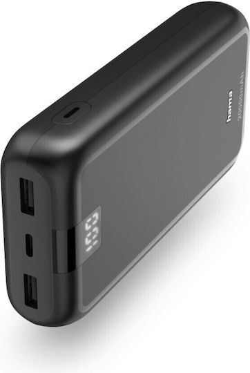 HAMA Performance 20 Power Bank 20000mAh with 2 USB-A Ports and USB-C Port Gray