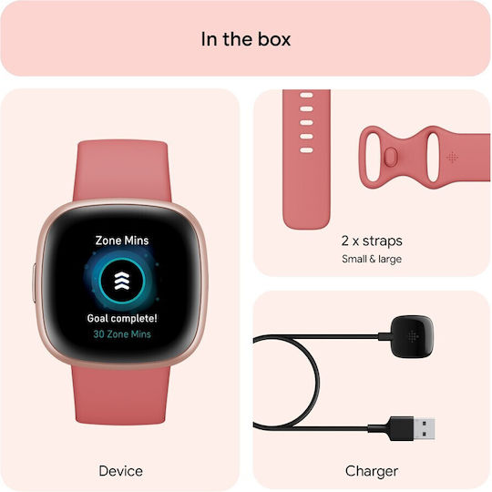 Fitbit Versa 4 Aluminium Waterproof Smartwatch with Heart Rate Monitor (Pink Sand/Copper Rose) view 4