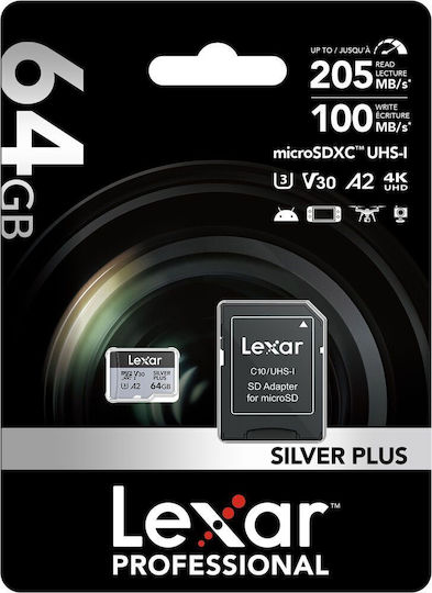 Lexar Professional Silver Plus microSDXC 64GB U3 UHS-I With Adapter view 4