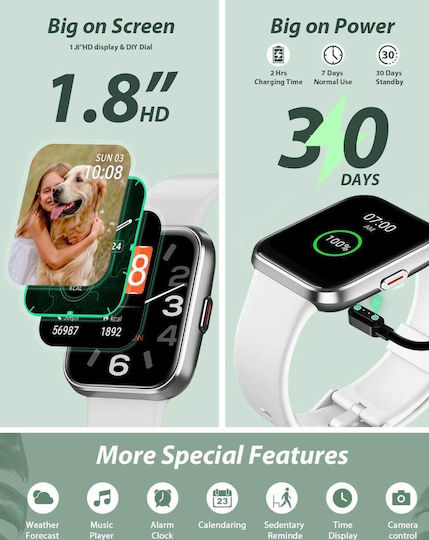 Tensky ID208 Plus Smartwatch with Heart Rate Monitor (White) view 6