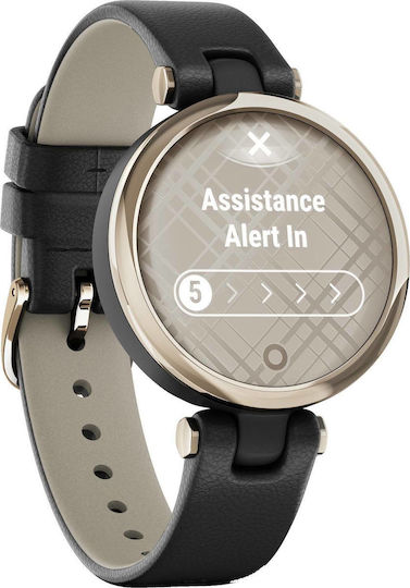 Garmin Lily Classic Stainless Steel Waterproof Smartwatch with Heart Rate Monitor (Cream Gold Bezel with Black Case and Italian Leather Band) view 3