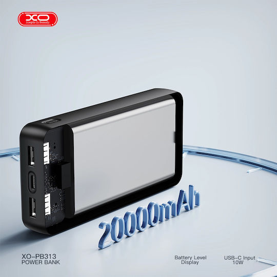 XO PB313 Power Bank 20000mAh with 2 USB-A Ports and USB-C Port Black view 4