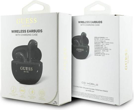 Guess Glossy Effect Earbud Bluetooth Handsfree Earphones with Sweat Resistance and Charging Case Black vue 6