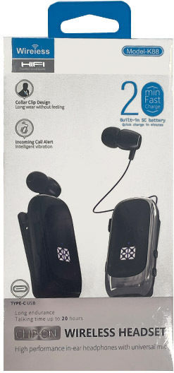 K88 In-ear Bluetooth Handsfree Earphone Lapel Black view 2