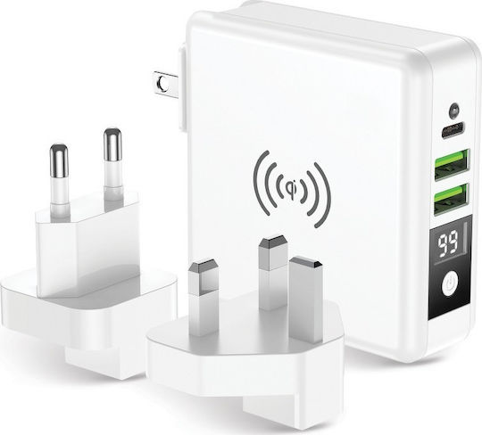 Forcell Multifunction 4in1 Wireless Power Bank 8000mAh 15W with 2 USB-A Ports and USB-C Port White view 2