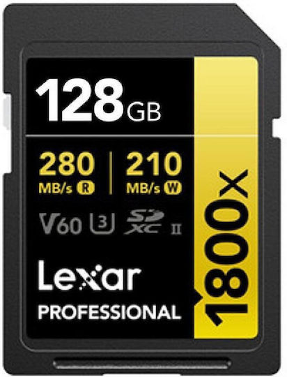 Lexar Professional 1800x SDXC 128GB U3 V60 UHS-II 280MB/s with Adapter