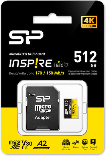 Silicon Power microSDXC 512GB U3 V30 A1 UHS-I 170MB/s with Adapter view 2