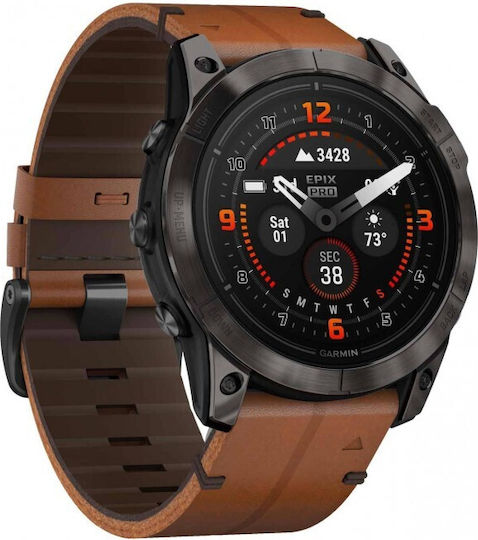 Garmin Epix Pro (Gen 2) Sapphire Edition Titanium 51mm Waterproof Smartwatch with Heart Rate Monitor (Carbon Gray DLC Titanium with Chestnut Leather) view 3