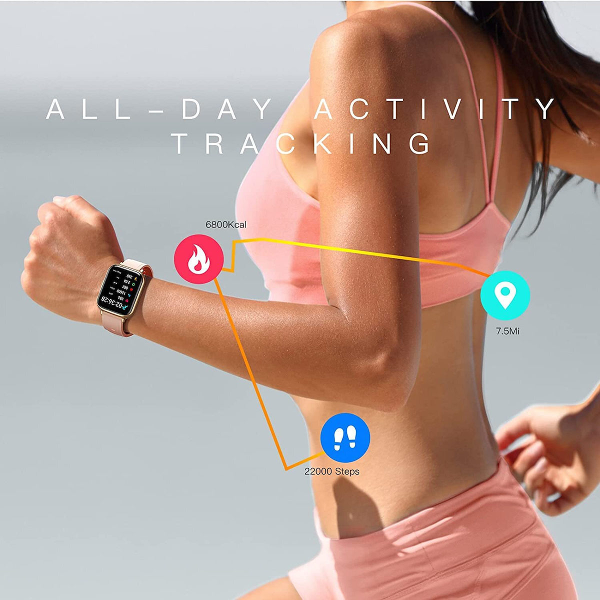 Agptek Smartwatch with Heart Rate Monitor (Rose Gold) view 3