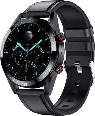 Dw161.39 Inch Amoled Screen Smart Watch Support Heart Rate Blood Pressure Monitoring Leather Strap Black