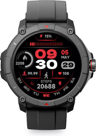 Ksix Compass Waterproof Smartwatch with Heart Rate Monitor (Black) vue 3