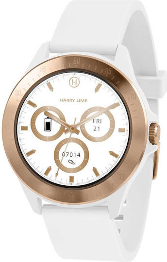 Harry Lime Aluminium 44mm Smartwatch with Heart Rate Monitor (Rose Gold / White Silicone)