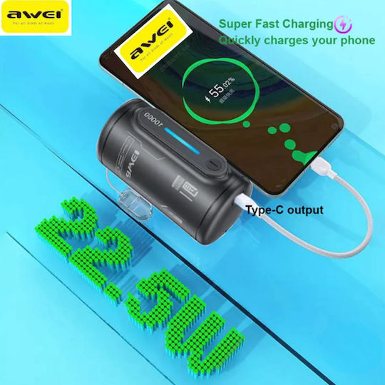 Awei Wp-117 Pocket Powerbank 10000mah 22.5w Usb-c Fast Charging Black view 4