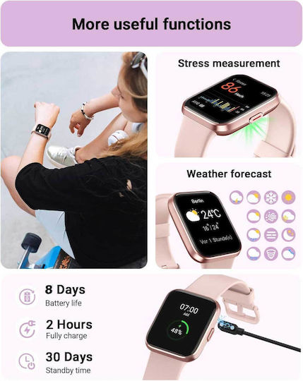 Tensky ID208 Plus Smartwatch with Heart Rate Monitor (Pink) view 7