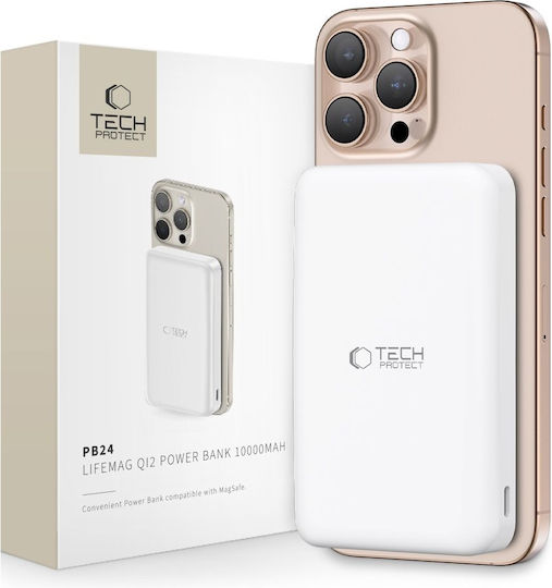 Tech-Protect PB24 Lifemag MagSafe Power Bank 10000mAh 15W with USB-A Port and USB-C Port White