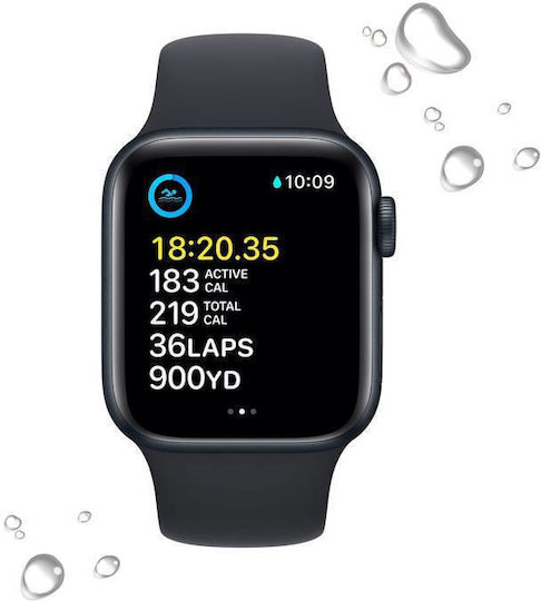Apple Watch SE 2022 Aluminium 44mm Waterproof with Heart Rate Monitor (Midnight with Midnight Sport Band) view 3
