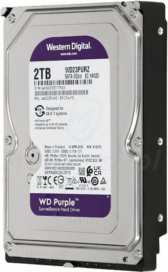 Western Digital Purple 2TB HDD Hard Drive 3.5" SATA III 5400rpm with 64MB Cache for Desktop WD23PURZ vue 3