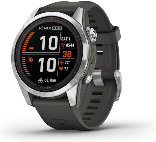 Garmin Fenix 7S Pro Solar Stainless Steel 42mm Waterproof Smartwatch with Heart Rate Monitor (Silver with Graphite Band)