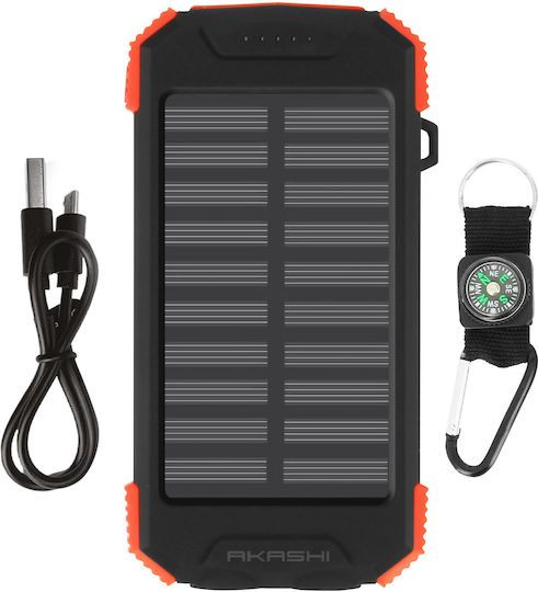 Akashi ALTPB10WIRLSOLAR Solar Power Bank 10000mAh with 2 USB-A Ports and USB-C Port Black