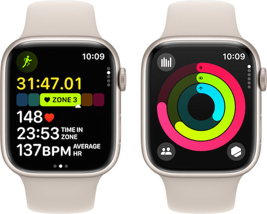 Apple Watch Series 9 Aluminium 45mm Waterproof with Heart Rate Monitor (Starlight with Starlight Sport Band (M/L)) view 8