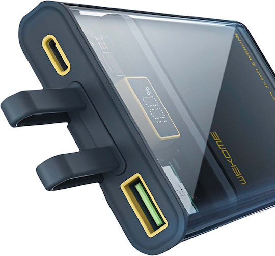 WK Power Bank 10000mAh 20W with USB-A Port and USB-C Port Power Delivery Transparent view 3