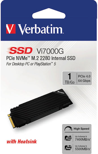 Verbatim Vi7000 PCIe SSD 1TB M.2 Type with PCI Express 4.0 Connection and Heatsink PS5 Compatible 49367 vista 2