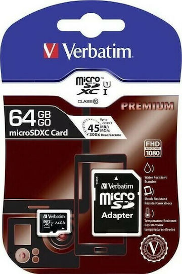Verbatim Premium microSDXC 64GB U1 V10 A1 UHS-I 90MB/s with Adapter view 5