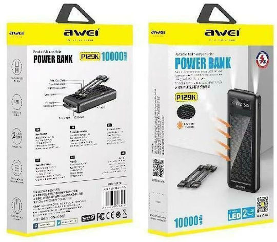 Awei P129K Solar Power Bank 10000mAh with 2 USB-A Ports Black