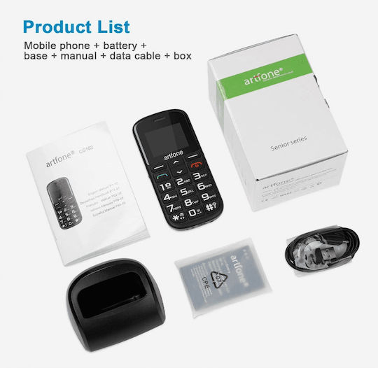 Artfone CS182 Dual SIM Mobile with Large Buttons (Greek Menu) Black view 7