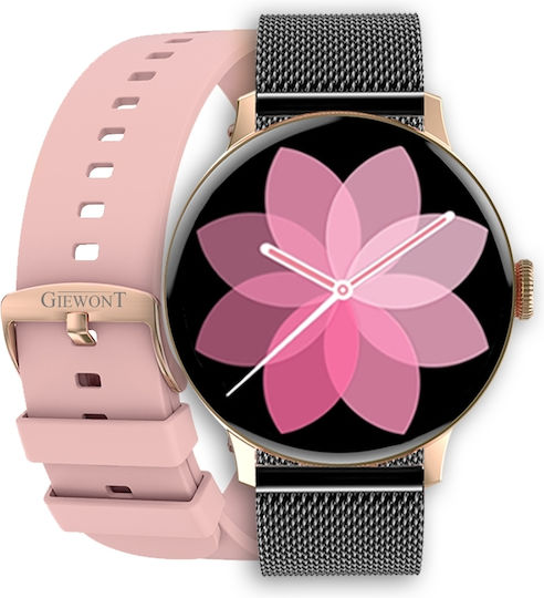 Giewont GW330 45mm Smartwatch with Heart Rate Monitor (Pink Powder Silicone Strap + Black Bracelet) view 4
