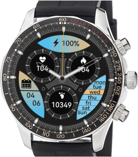 3Guys 3GW6803 Stainless Steel 45mm Smartwatch with Heart Rate Monitor (Black) view 3