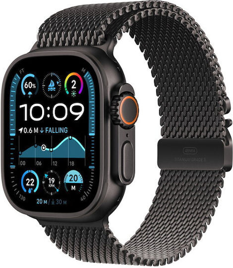 Apple Watch Ultra 2 Titanium 49mm Waterproof with eSIM and Heart Rate Monitor (Black with Black Titanium Milanese Loop - Small) view 2