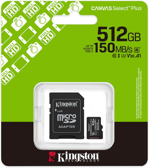 Kingston Canvas Select Plus microSDHC 512GB U3 V30 A1 UHS-I 150MB/s with Adapter view 2