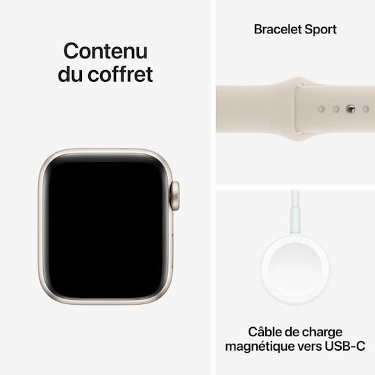 Apple Watch SE 2023 Cellular Aluminium 40mm Waterproof with Heart Rate Monitor (Starlight with Starlight Sport Band (S/M)) view 5