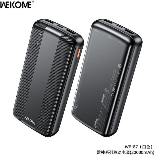 WK WP-87 Power Bank 20000mAh with 2 USB-A Ports and USB-C Port Black