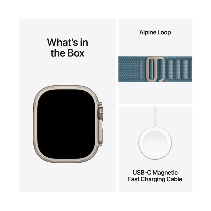 Apple Watch Ultra 3 Titanium 49mm Waterproof with eSIM and Heart Rate Monitor (Natural Titanium Case with Light Blue Alpine Loop - Large) view 5