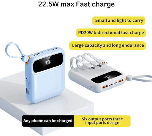 Mini DX263 Power Bank 10000mAh 22W With 2 USB-A Output Ports And USB-C Output Port White view 6