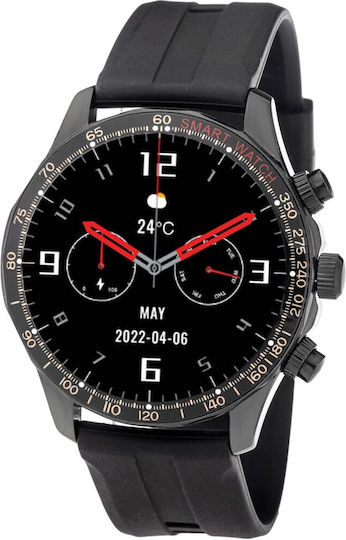 3Guys 3GW6801 Stainless Steel 45mm Smartwatch with Heart Rate Monitor (Black) view 1