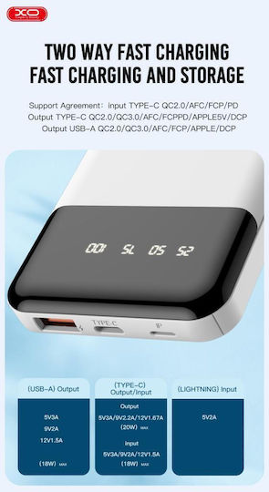 XO PR191 Power Bank 10000mAh 20W with USB-A Port and USB-C Port Power Delivery / Quick Charge 2.0 / Quick Charge 3.0 Black view 6