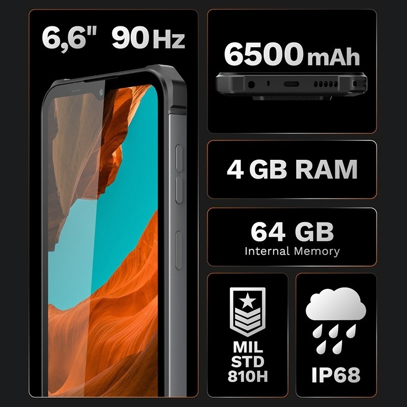 Kruger & Matz DRIVE 11 Single SIM (4/64GB) Rugged Smartphone Black – widok 5