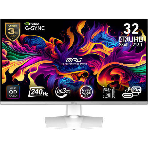 MSI MPG 321URXWDE QD-OLED HDR Monitor 31.5" 4K 3840x2160 240Hz White