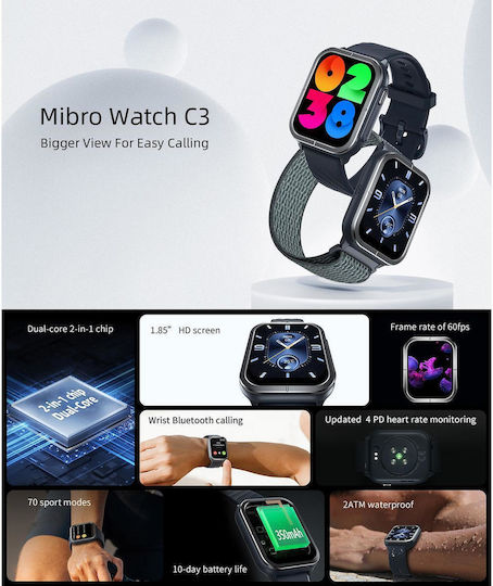 Mibro C3 Smartwatch with Heart Rate Monitor (Black) view 9