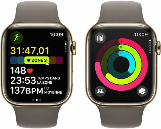 Apple Watch Series 9 Cellular Stainless Steel 45mm Waterproof with eSIM and Heart Rate Monitor (Gold with Clay Brown Sport Band (M/L)) view 5