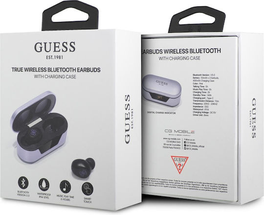 Guess Classic Logo In-ear Bluetooth Handsfree Earphones with Charging Case Purple vista 5